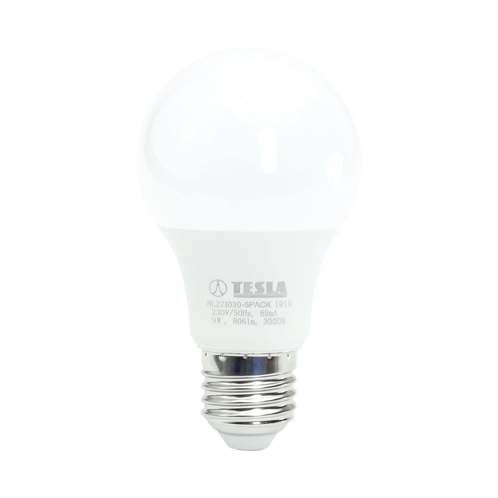 Tesla - LED žárovka BULB E27, 9W, 230V, 806lm, 25 000h, 3000K teplá bílá, 220st 5ks v balení Tesla Lighting