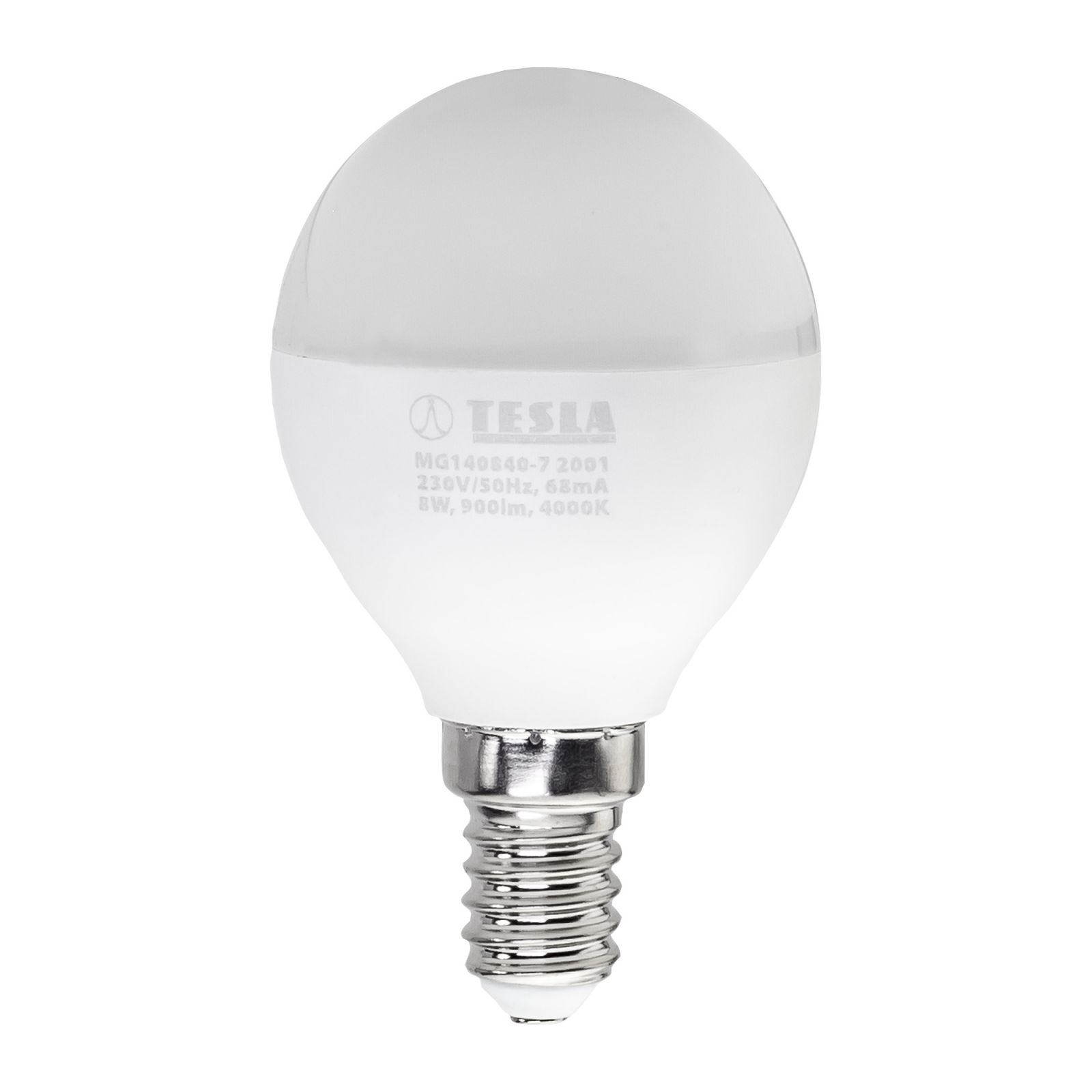 Tesla - LED žárovka miniglobe BULB E14, 8W, 230V, 900lm, 25 000h, 4000K denní bílá, 220st Tesla Lighting