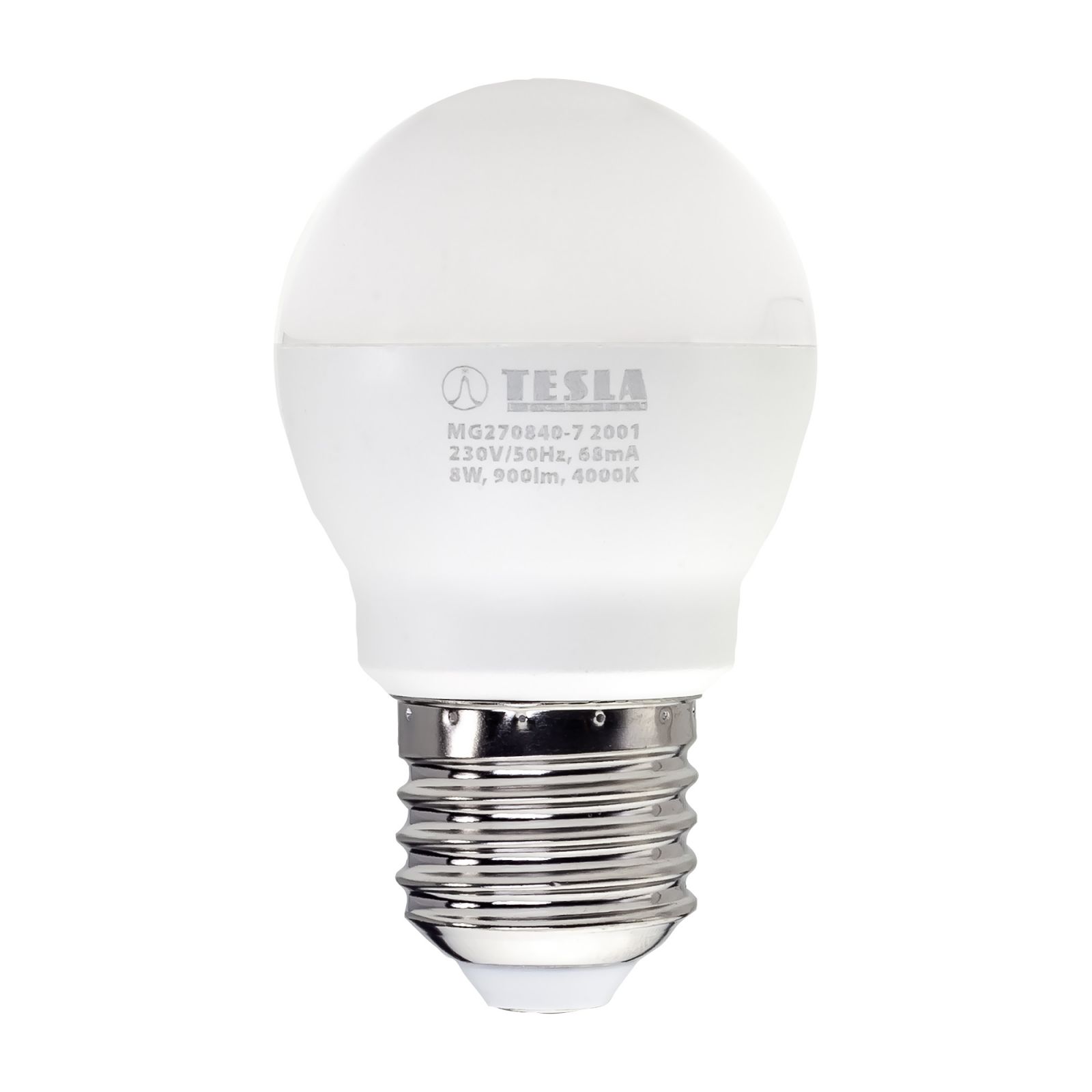 Tesla - LED žárovka miniglobe BULB E27, 8W, 230V, 900lm, 25 000h, 4000K denní bílá, 220st Tesla Lighting