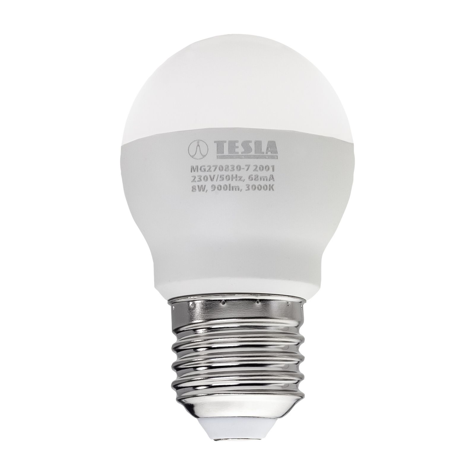 Tesla - LED žárovka miniglobe BULB E27, 8W, 230V, 900lm, 25 000h, 3000K teplá bílá, 220st Tesla Lighting
