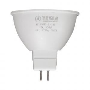 Tesla - LED žárovka GU5,3 MR16, 6W, 12V, 470lm, 25 000h, 3000K teplá bílá, 100st
