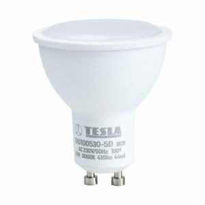 Tesla - LED žárovka GU10, 5W, 230V, 400lm, 30 000h, 3000K teplá bílá, 100st stmívatelná
